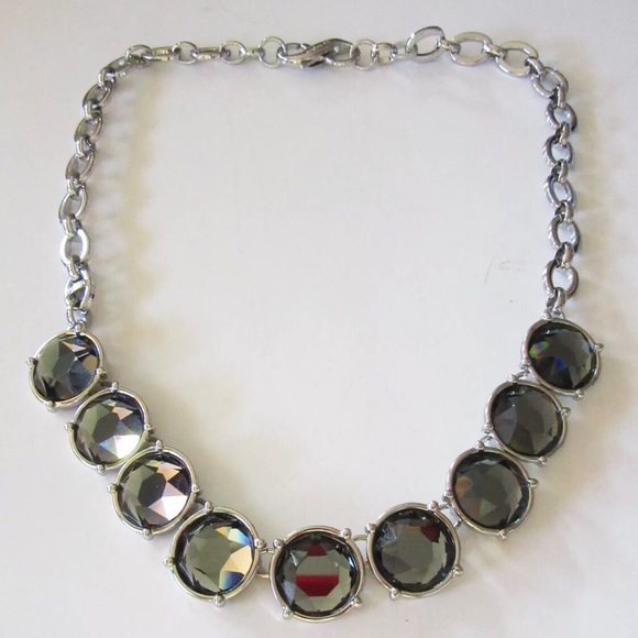 New Lia Sophia InfinitMe Necklace in Smoky Gray faceted resin stones- 18” silver - Picture 4 of 11